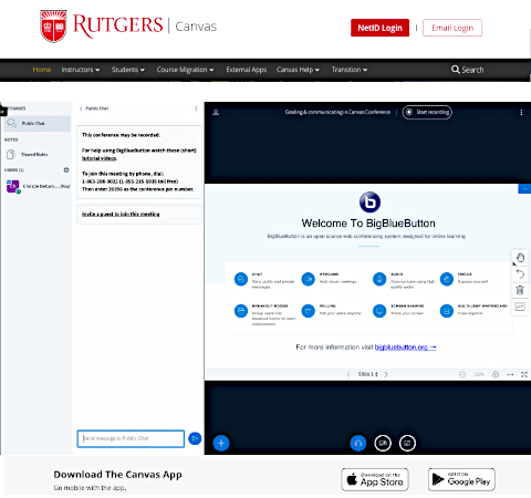 Rutgers Big Blue Button homepage