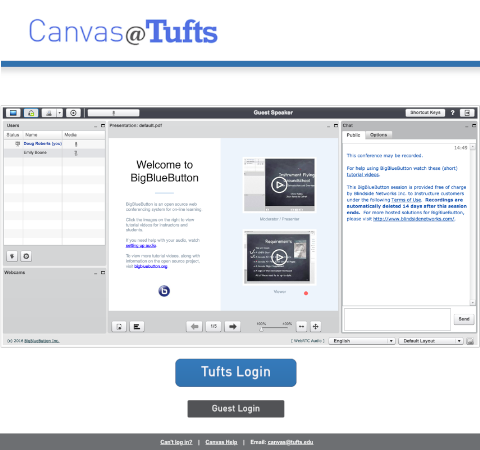 Tufts Big Blue Button homepage