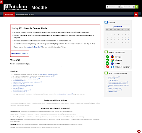 SUNY Potsdam Moodle homepage