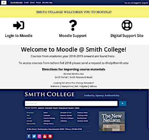 Smith College Moodle homepage