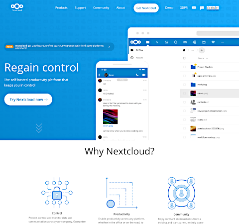 NextCloud homepage